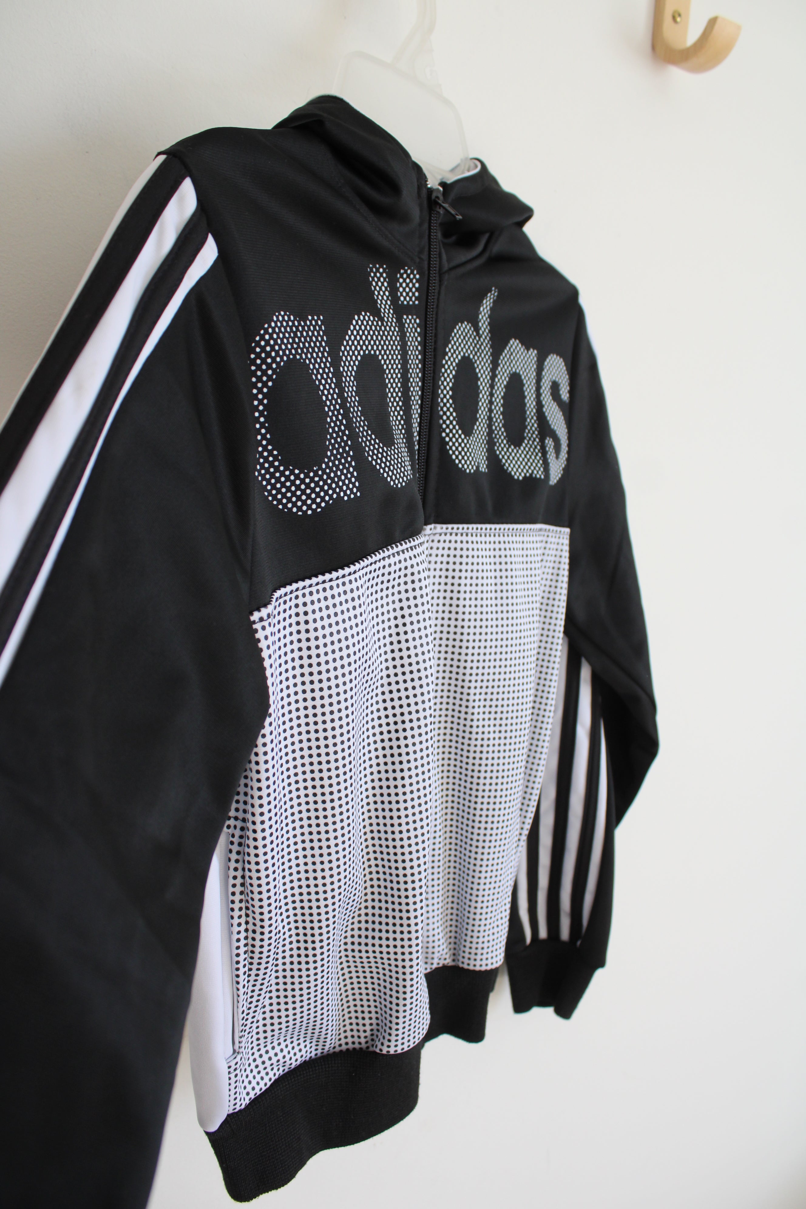 Adidas Black & White Dotted Full Zip Jacket | Youth M