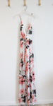 Charlotte Russe White Pink & Black Floral Cross Backstrap Maxi Dress | S