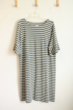 Talbots Green and White Striped Ruffle Sleeve Dress | XXL