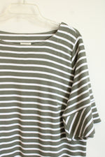 Talbots Green and White Striped Ruffle Sleeve Dress | XXL