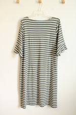 Talbots Green and White Striped Ruffle Sleeve Dress | XXL