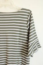 Talbots Green and White Striped Ruffle Sleeve Dress | XXL