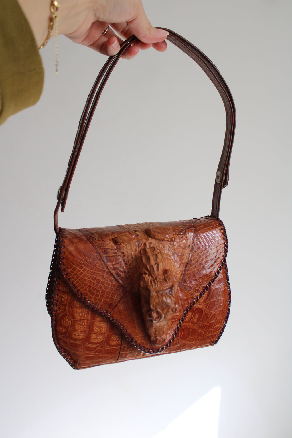 Vintage Brown Alligator Handbag Purse