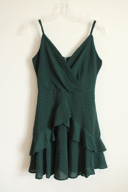Trixxi Emerald Green Ruffle Wrap Mini Dress | S