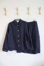Evan-Picone Navy Button Down Top & Skirt Set | L/14