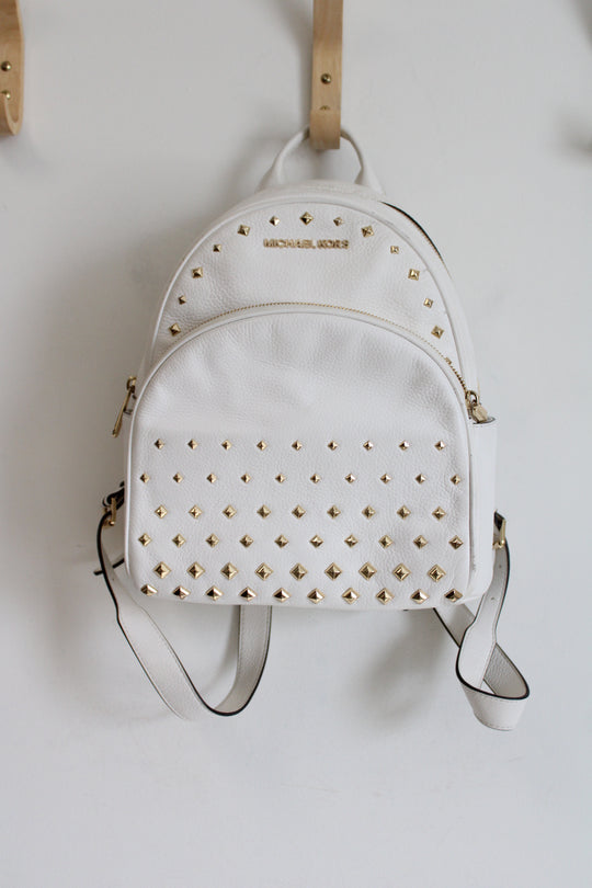 Michael Kors White Pebble Leather Studded Backpack Purse