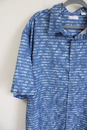 Cafe Luna Blue Striped Tropical Button Down Shirt | 3XL