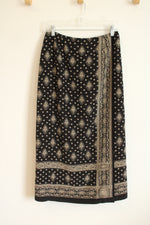 Talbots Black and Tan Silk Paisley Print Wrap Skirt | 10 Petite