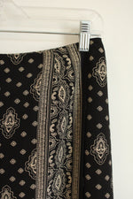 Talbots Black and Tan Silk Paisley Print Wrap Skirt | 10 Petite