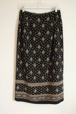 Talbots Black and Tan Silk Paisley Print Wrap Skirt | 10 Petite