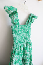 Lands' End Green & White Floral Ruffle Strap Tiered Midi Dress | XS