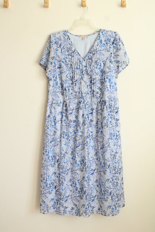 Woman Within Light Blue Floral V-Neck Pleated Top Dress | 20W