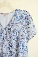 Woman Within Light Blue Floral V-Neck Pleated Top Dress | 20W