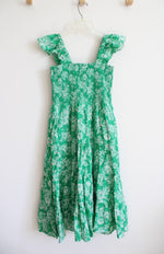 Lands' End Green & White Floral Ruffle Strap Tiered Midi Dress | XS