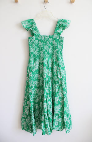 Lands' End Green & White Floral Ruffle Strap Tiered Midi Dress | XS   Jubilee Thrift