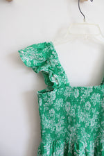 Lands' End Green & White Floral Ruffle Strap Tiered Midi Dress | XS