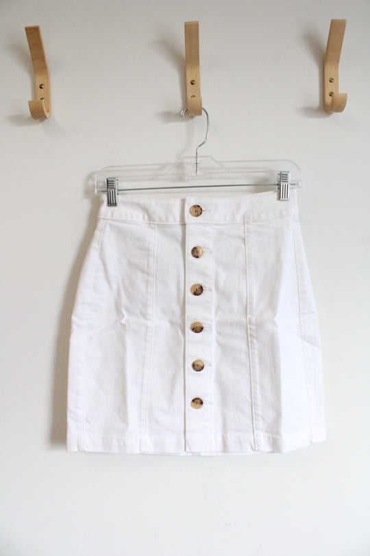NEW LOFT White Button Down Denim Skirt | 0 Petite