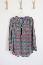 Apt. 9 Black Pink & White Patterned Quarter Zip Top | S