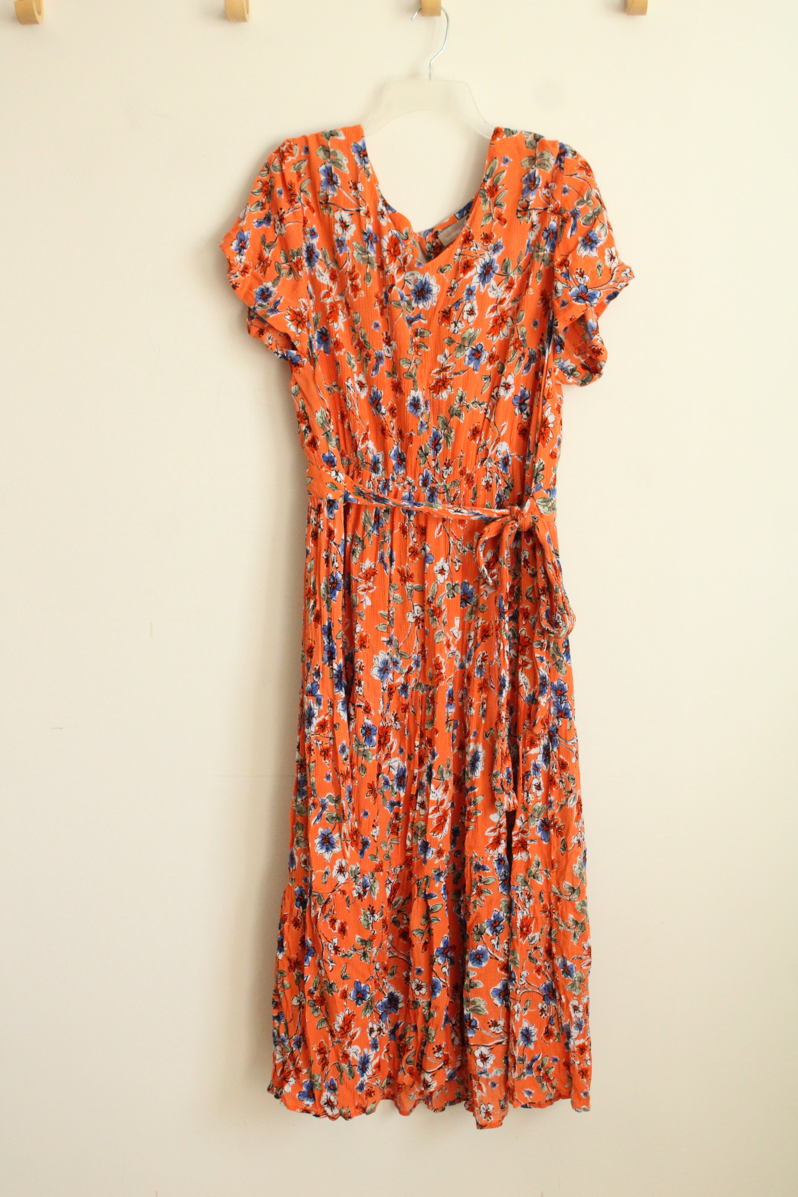 Woman Within Orange Floral Tiered Crinkle Dress