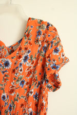 Woman Within Orange Floral Tiered Crinkle Dress | 20W