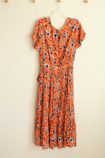 Woman Within Orange Floral Tiered Crinkle Dress | 20W