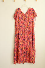 Woman Within Pink Floral Tiered Button Front Dress | 20W