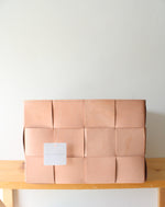 NEW Pottery Barn Light Pink Rejuvenation Genuine Leather Woven Square Basket
