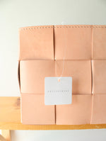 NEW Pottery Barn Light Pink Rejuvenation Genuine Leather Woven Square Basket