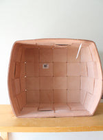 NEW Pottery Barn Light Pink Rejuvenation Genuine Leather Woven Square Basket