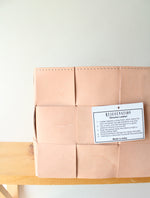 NEW Pottery Barn Light Pink Rejuvenation Genuine Leather Woven Square Basket