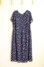 Woman Within Blue Floral V-Neck Pleated Top Dress | 20W