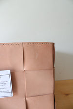 NEW Pottery Barn Light Pink Rejuvenation Genuine Leather Woven Square Basket