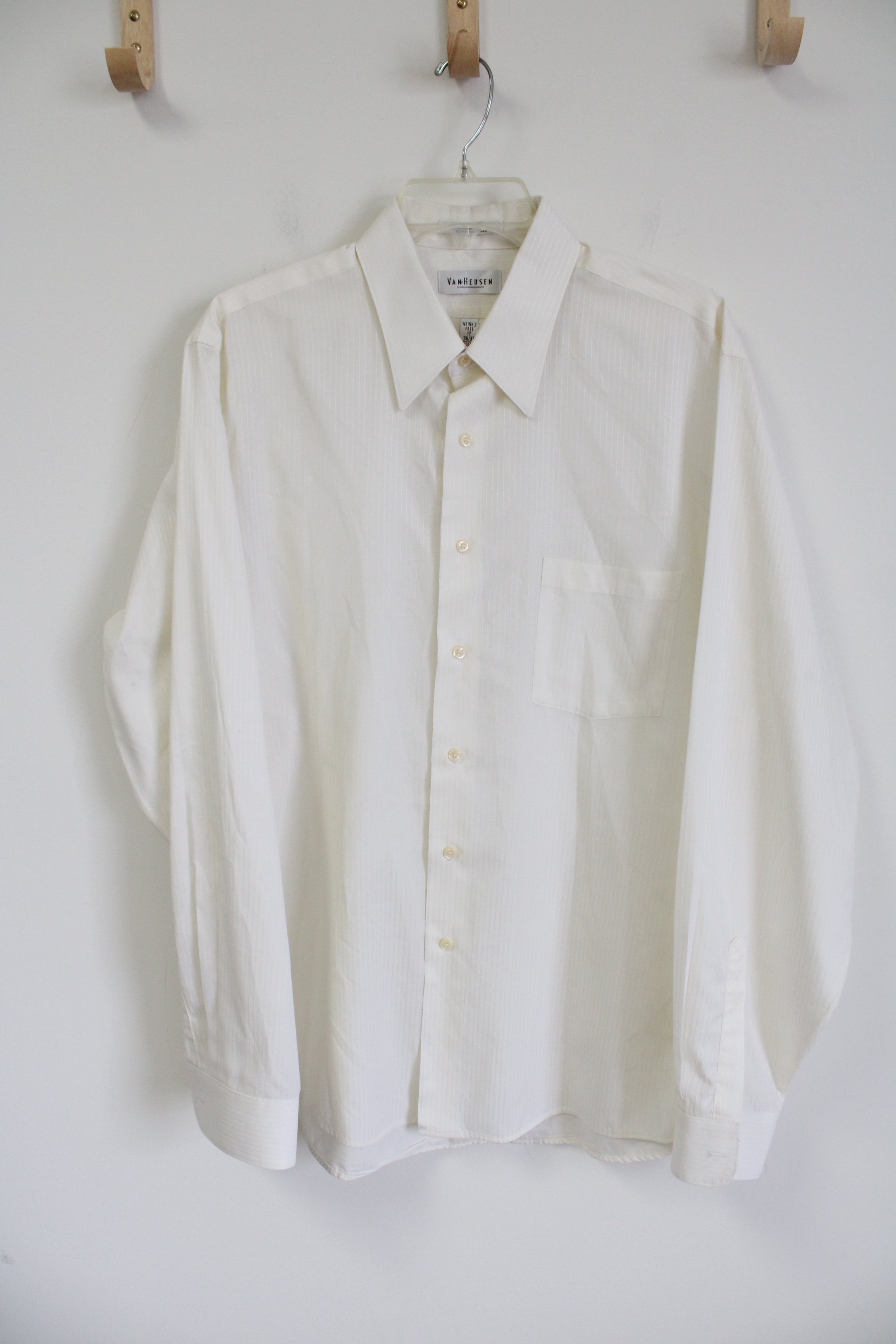 Van Heusen Satin Striped Cream Button Down Shirt | XL