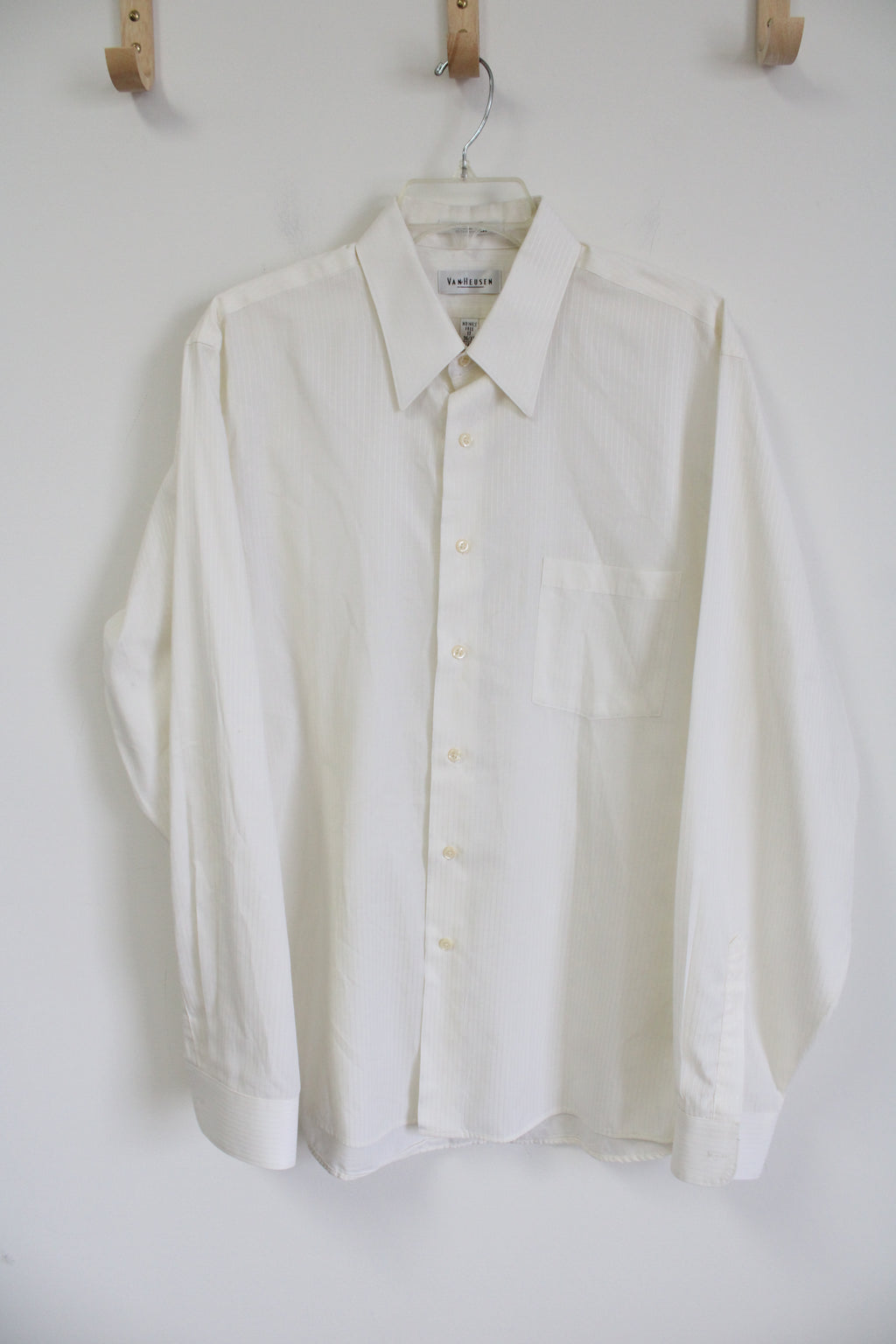 Van Heusen Satin Striped Cream Button Down Shirt | XL