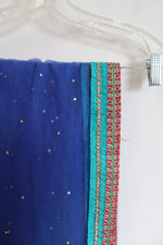 Beaded Sequined Blue Tulle Indian Style Shawl