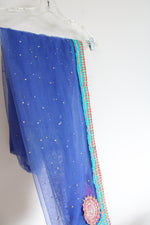 Beaded Sequined Blue Tulle Indian Style Shawl