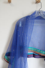 Beaded Sequined Blue Tulle Indian Style Shawl