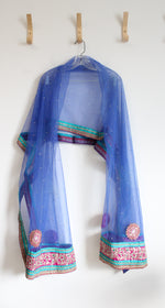 Beaded Sequined Blue Tulle Indian Style Shawl