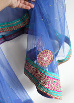 Beaded Sequined Blue Tulle Indian Style Shawl