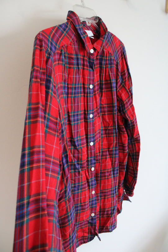 J.Jill Red Plaid Button Down Top | M
