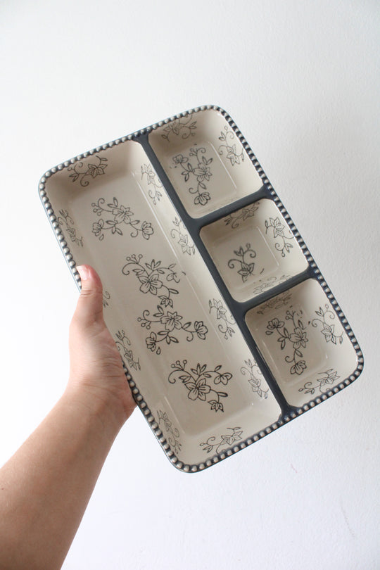 Temptations By Tara Floral Lace Gray Divided Snack Platter