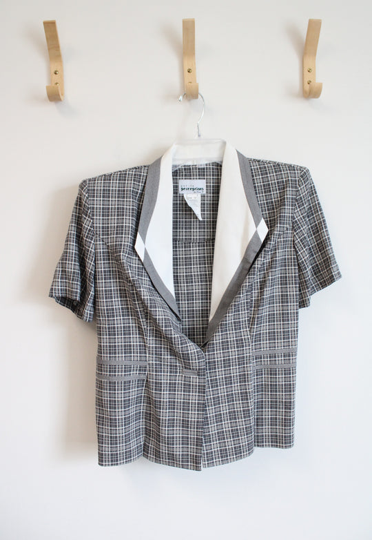 Perceptions Vintage Gray & White Plaid Blazer | 10 Petite