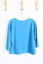 Ruby Rd. Blue Patterned V-Neck Top | L