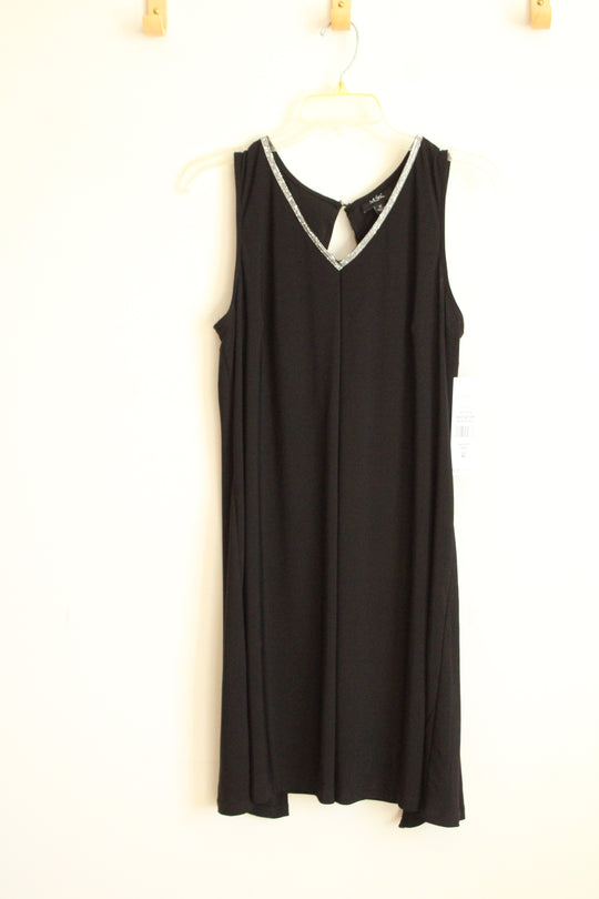 NEW MSK Black Rhinestone Embellished Dress with Split Back | M