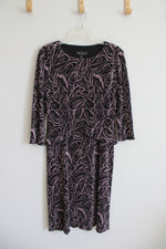 Connected Apparel Pleated Black & Purple Patterned Dress | 6