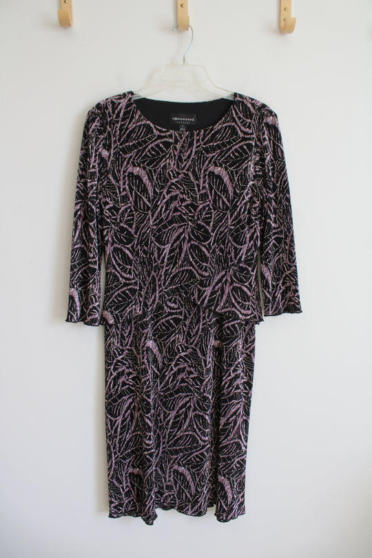 Connected Apparel Pleated Black & Purple Patterned Dress | 6