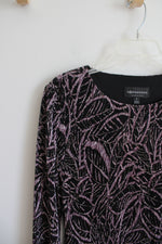 Connected Apparel Pleated Black & Purple Patterned Dress | 6