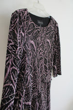 Connected Apparel Pleated Black & Purple Patterned Dress | 6