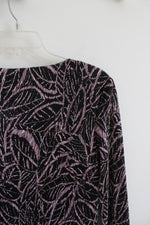 Connected Apparel Pleated Black & Purple Patterned Dress | 6