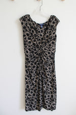 Chaps Black & Tan Circle Patterned Ruched Dress | M